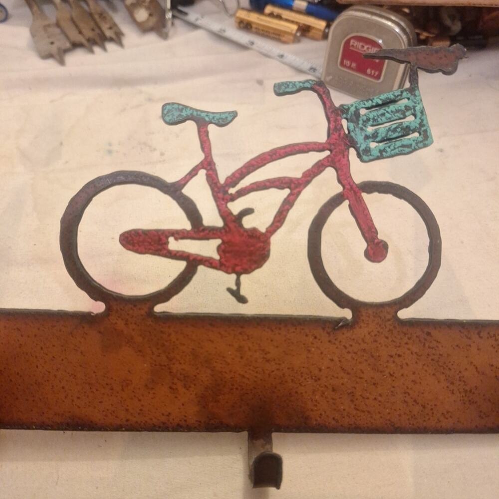 Bicycle, Metal Wall decor, Jewelry Hanger, Key Hanger, 3 Hooks, Holes For Hangin - Picture 3 of 3